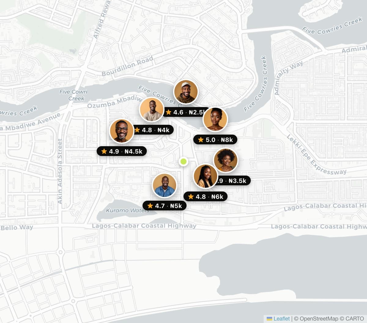 Live map of pros near you in Lekki, Lagos